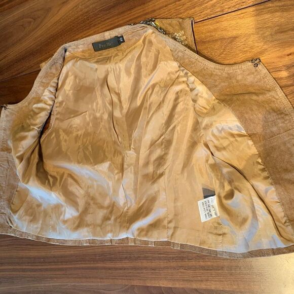 Vest, real suede, beads, sequins, shells, lined, EUC, European sz 40, Amer sz 8 - Picture 8 of 16